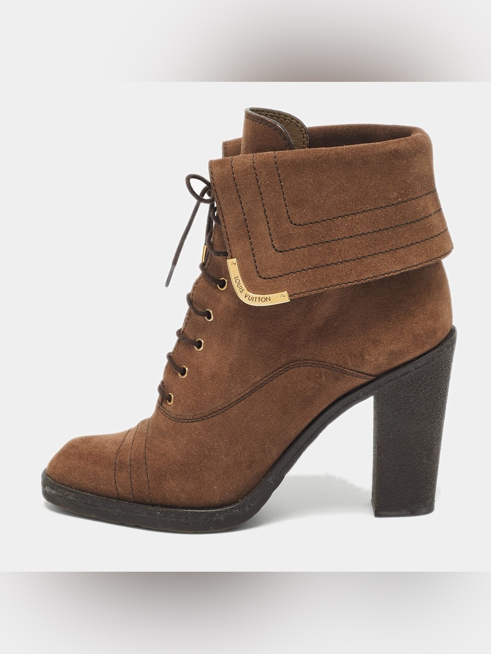Louis Vuitton Brown Suede Lace-Up Block Heel Ankle Boots EU 40